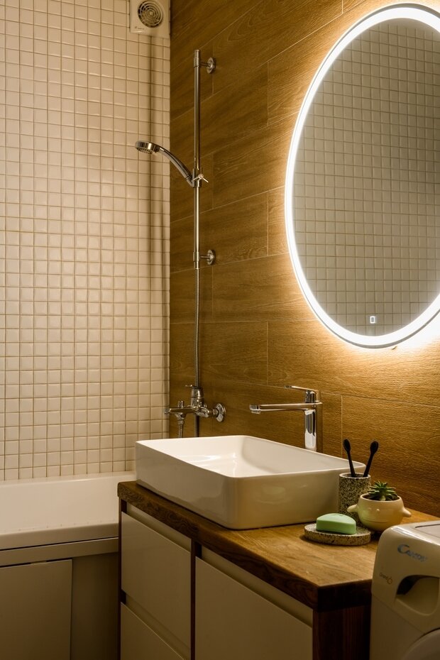 Фотография: Ванная в стиле Скандинавский, Современный, Эко, Квартира, Проект недели, Липецк, Хрущевка, Кирпичный дом, 3 комнаты, 60-90 метров, Наталия Сытникова – фото на INMYROOM