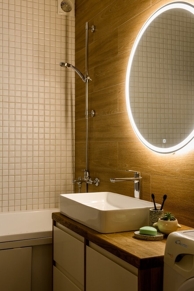 Фотография: Ванная в стиле Скандинавский, Современный, Эко, Квартира, Проект недели, Липецк, Хрущевка, Кирпичный дом, 3 комнаты, 60-90 метров, Наталия Сытникова – фото на INMYROOM