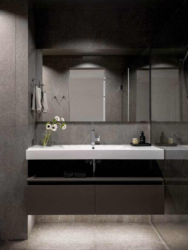 Фотография: Ванная в стиле Современный, Минимализм, Квартира, Проект дня, Москва, Кирпичный дом, 3 комнаты, Более 90 метров, Патриаршие пруды – фото на INMYROOM