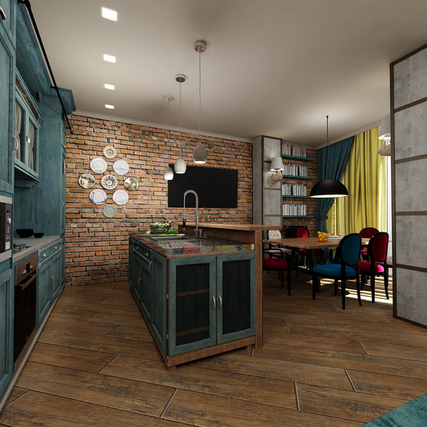 Фотография: Кухня и столовая в стиле Прованс и Кантри, Лофт, Квартира, Проект недели, Челябинск, новостройка, Анна Серскова, ЙОХ architects, Монолитный дом, 2 комнаты, 60-90 метров – фото на INMYROOM