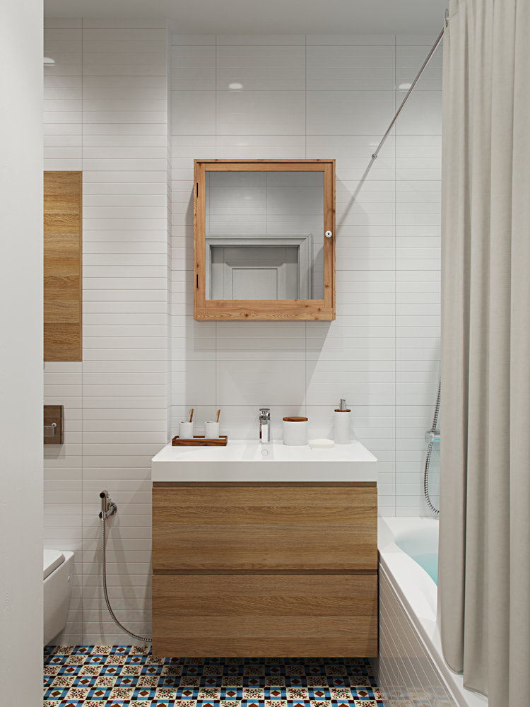 Фотография: Ванная в стиле Скандинавский, Квартира, Проект недели, Москва, Никита Зуб, Блочный дом, 3 комнаты, Дизайн-студия «Цуккини», 60-90 метров – фото на INMYROOM