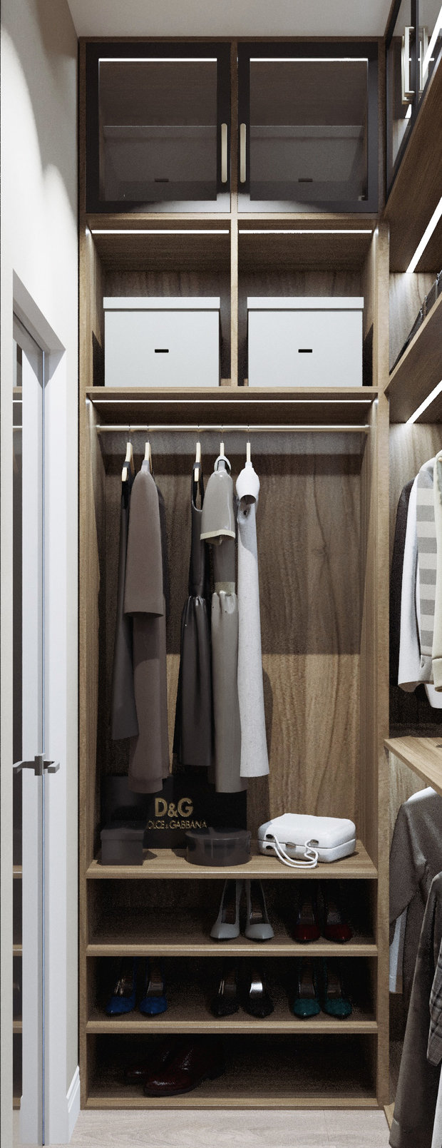 Визуализация гардеробной в современном стиле с элементами минимализма