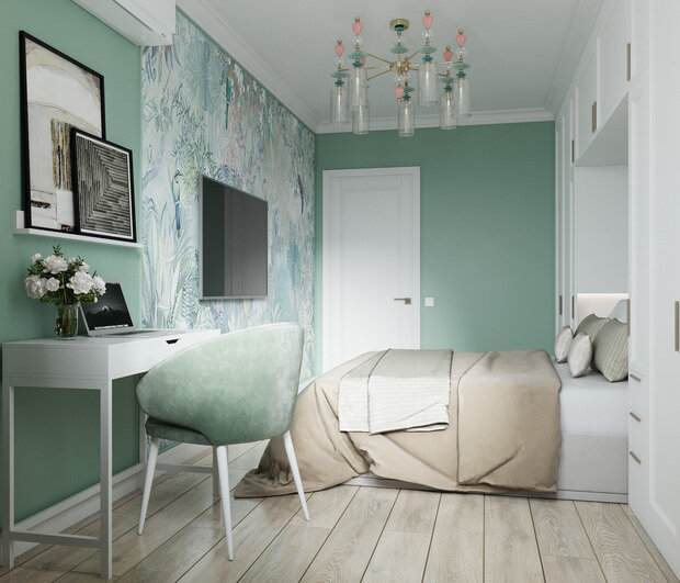 Фотография: Спальня в стиле Классический, Современный, Эклектика, Квартира, Проект недели, Москва, Хрущевка, Кирпичный дом, 3 комнаты, 40-60 метров, Ольга Пушкарева – фото на INMYROOM