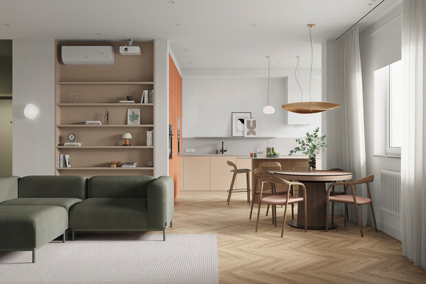 Фотография: Гостиная в стиле Современный, Минимализм, Квартира, Проект недели, Москва, Монолитный дом, 3 комнаты, Более 90 метров, AE Design, Екатерина Ткаченко, Алиса Сивякова – фото на INMYROOM