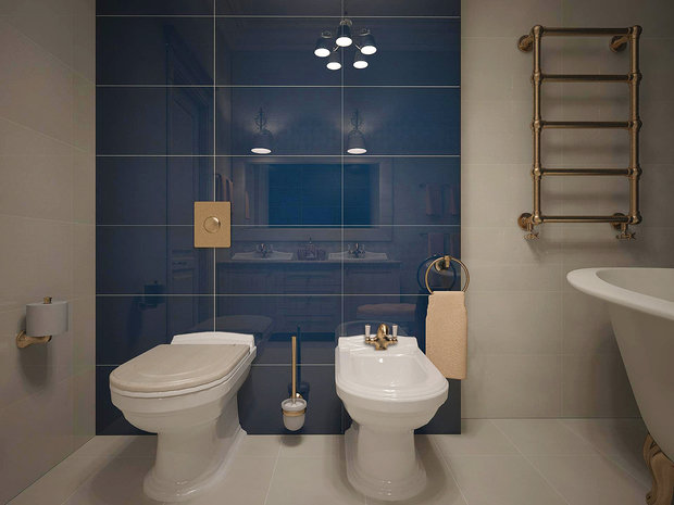 Фотография: Ванная в стиле Классический, Проект недели, Бежевый, Синий, Челябинск, Юля Паршихина, совместный санузел, новостройка – фото на INMYROOM