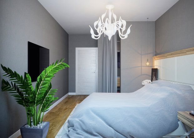 Фотография: Спальня в стиле Современный, Минимализм, Квартира, Россия, Axo Light, Белый, Проект недели, Черный, Серый, Санкт-Петербург, SLV, Hansgrohe, как построить гардеробную в квартире, Приморский район, Alloc, Iris Ceramiche, Form Us With Love, Khroma Green, Serenissima Capri CIR, Eijffinger United, Vistosi Papiro Pendant, Eijffinger Richmond, Мария Марченко, перепланировка трешки, зонирование трешки, ремонт трешки, как объединить кухню с гостиной, уютный минимализм – фото на INMYROOM