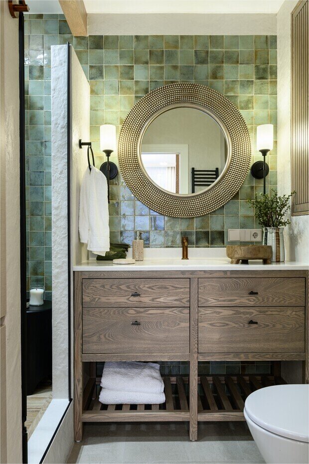 Фотография: Ванная в стиле Современный, Проект дня, Новосибирск, 4 и больше, Более 90 метров, Эксклюзивные проекты, Полина Степанова, эклектичный с элементами этники и современного дизайна – фото на INMYROOM