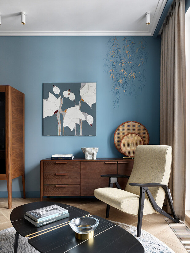 Фотография: Гостиная в стиле Современный, Квартира, Проект недели, Москва, Монолитный дом, 3 комнаты, 40-60 метров, Анастасия Холопцева – фото на INMYROOM