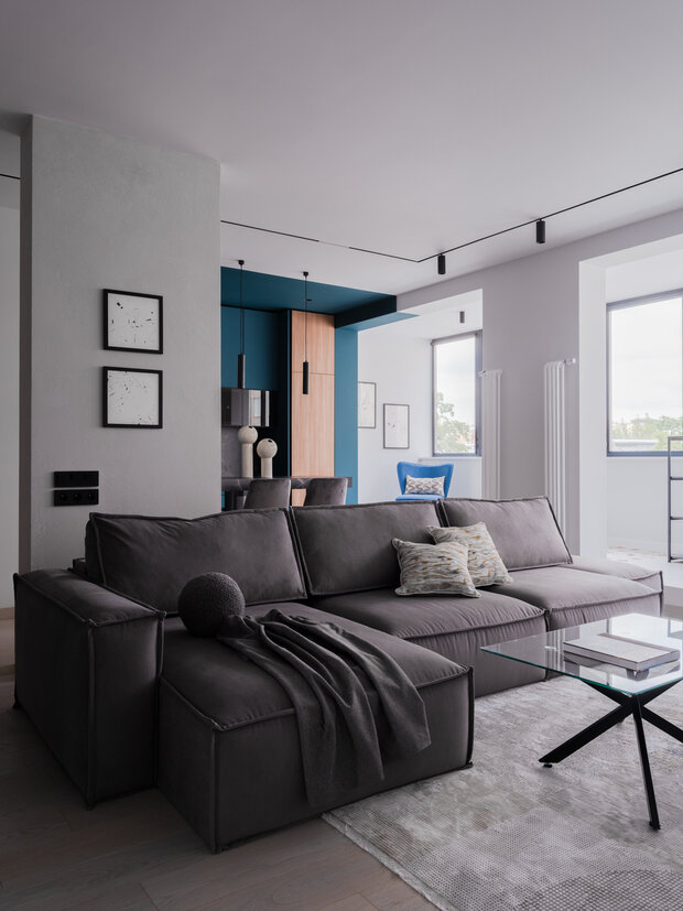 Фотография: Гостиная в стиле Современный, Минимализм, Квартира, Проект дня, Москва, Александра Бронникова, Монолитный дом, 2 комнаты, 60-90 метров, Дмитрий Шешунов – фото на INMYROOM