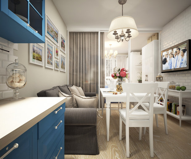 Фотография: Кухня и столовая в стиле Прованс и Кантри, Современный, Квартира, Проект недели, Московская область, Балашиха, новостройка, Монолитный дом, El Trento Design & Interior, 2 комнаты, 40-60 метров – фото на INMYROOM