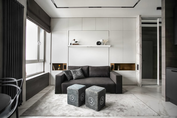 Фотография: Гостиная в стиле Минимализм, Малогабаритная квартира, Квартира, Студия, Проект недели, Москва, до 40 метров, Виталий Мясников – фото на INMYROOM