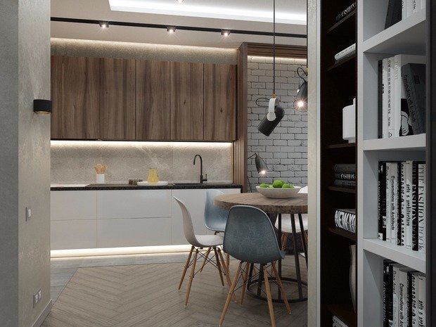 Визуализация интерьера кухни в современном стиле с элементами минимализма