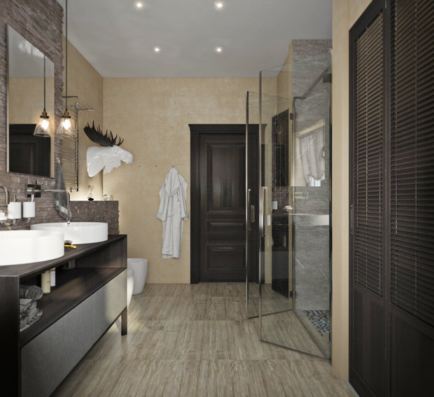 Фотография: Ванная в стиле Прованс и Кантри, Дом, Проект недели, Дом и дача, мансарда в загородном доме, Пермь, Юлия Чурина, необычный камин, декоративные балки – фото на INMYROOM