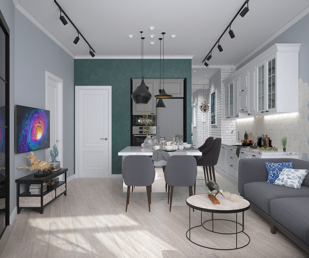 Фотография: Кухня и столовая в стиле Лофт, Современный, Квартира, Проект недели, Москва, Монолитный дом, 3 комнаты, 60-90 метров, ЖК «Невский», Инна Азорская – фото на INMYROOM