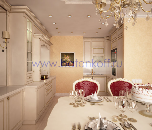 Фото из портфолио Дизайн проект кухни в классическом стиле на Юмашева от дизайн студии Батенькофф. – фотографии дизайна интерьеров на InMyRoom.ru