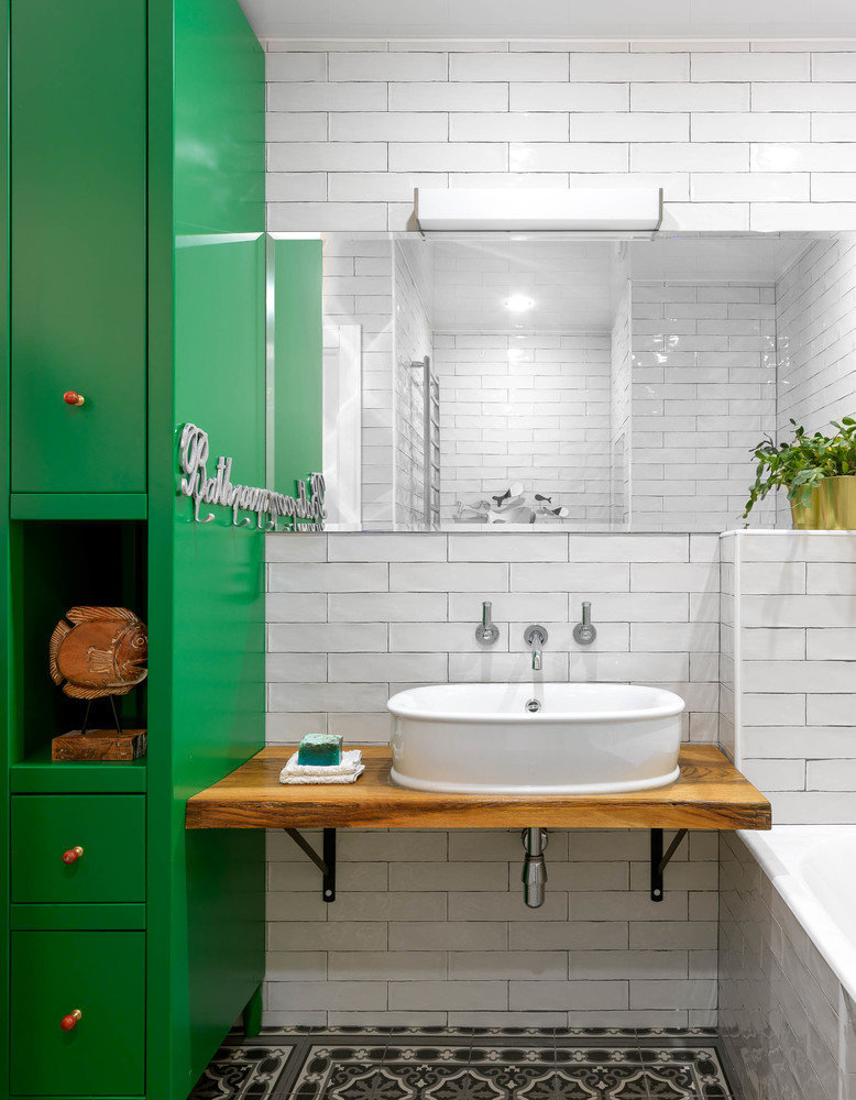 Фотография: Ванная в стиле Эклектика, Проект недели, Москва, П-55, Панельный дом, 4 и больше, 60-90 метров, Олеся Бернштейн – фото на INMYROOM