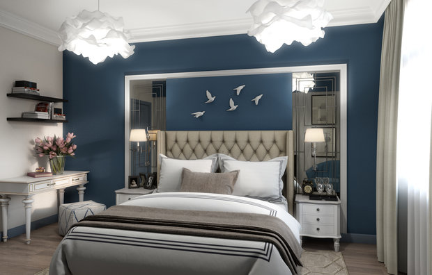 Фотография: Спальня в стиле Классический, Современный, Эклектика, Квартира, Проект недели, Москва, Сталинка, Марина Бочарова, 3 комнаты, 60-90 метров – фото на INMYROOM