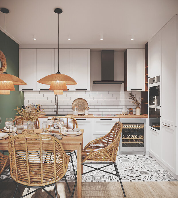 Фотография: Кухня и столовая в стиле Скандинавский, Современный, Эклектика, Бохо, Квартира, Проект недели, Москва, 3 комнаты, 60-90 метров, KSInteriors – фото на INMYROOM