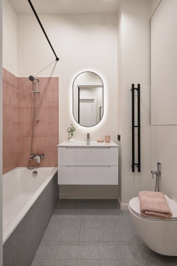 Фотография: Ванная в стиле Современный, Минимализм, Квартира, Проект дня, Москва, 2 комнаты, 40-60 метров, современный с элементами минимализма и скандинавского стиля, ЖК «Зиларт», Зоя Закалюжная – фото на INMYROOM