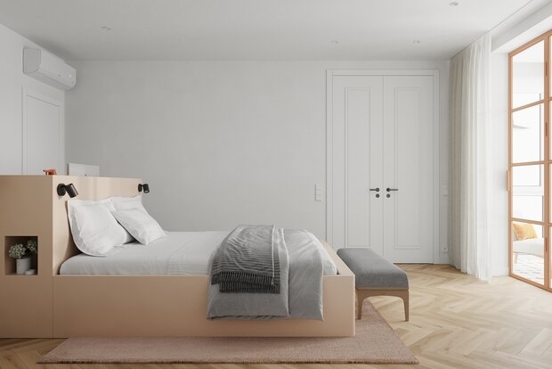 Фотография: Спальня в стиле Современный, Минимализм, Квартира, Проект недели, Москва, Монолитный дом, 3 комнаты, Более 90 метров, AE Design, Екатерина Ткаченко, Алиса Сивякова – фото на INMYROOM
