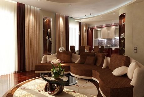 Гостиная в трехкомнатной квартире, стиль современный