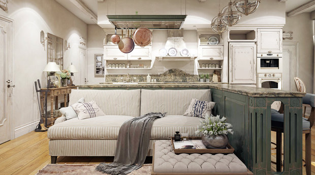 Фотография: Гостиная в стиле Прованс и Кантри, Квартира, Проект недели, Москва, Монолитный дом, 4 и больше, Более 90 метров, Дарья Мисюра, ЖК «Соколиное гнездо» – фото на INMYROOM