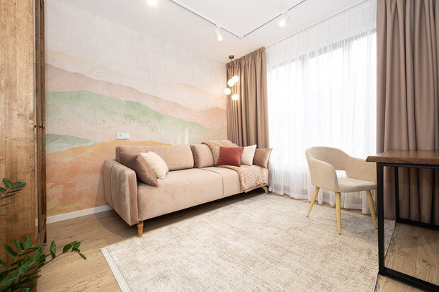 Фотография: Спальня в стиле Современный, Квартира, Проект дня, Сочи, Блочный дом, 3 комнаты, 60-90 метров, Красная Поляна, современный с элементами минимализма и скандинавского стиля, Анна Терентьева – фото на INMYROOM