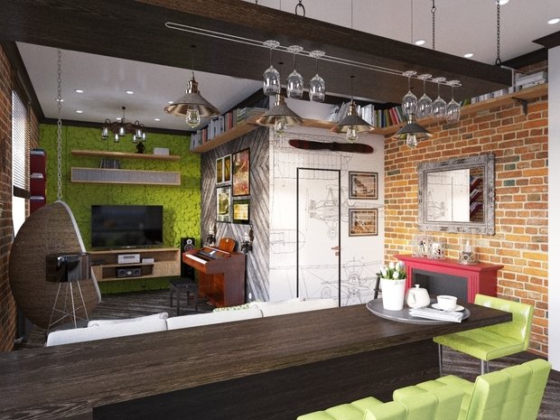 Фото из портфолио Гостиная со столовой 30 кв. м. – фотографии дизайна интерьеров на INMYROOM