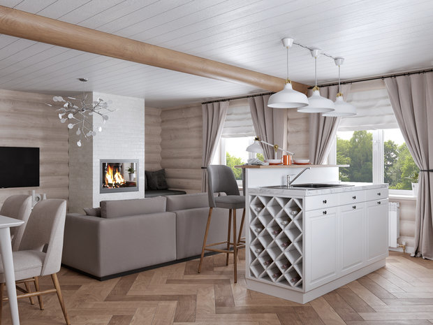 Фото из портфолио сканди гостинная в бревенчатом доме – фотографии дизайна интерьеров на INMYROOM