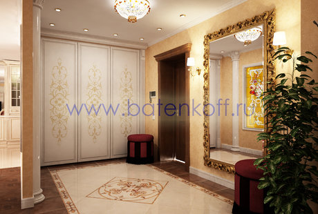 Дизайн проект прихожей в классическом стиле на Юмашева от дизайн студии Батенькофф.