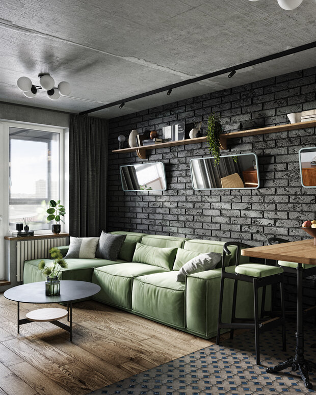 Фотография: Гостиная в стиле Лофт, Современный, Эклектика, Квартира, Проект недели, Санкт-Петербург, Макс Жуков, ToTaste Studio, 4 и больше, Более 90 метров, Монолитно-кирпичный – фото на INMYROOM