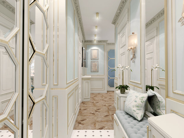 Фотография: Прихожая в стиле Классический, Эклектика, Квартира, Проект недели, Москва, Яна Волкова, Юрий Волков, Студия Волковых, новостройка, Монолитный дом, 2 комнаты, 60-90 метров – фото на INMYROOM