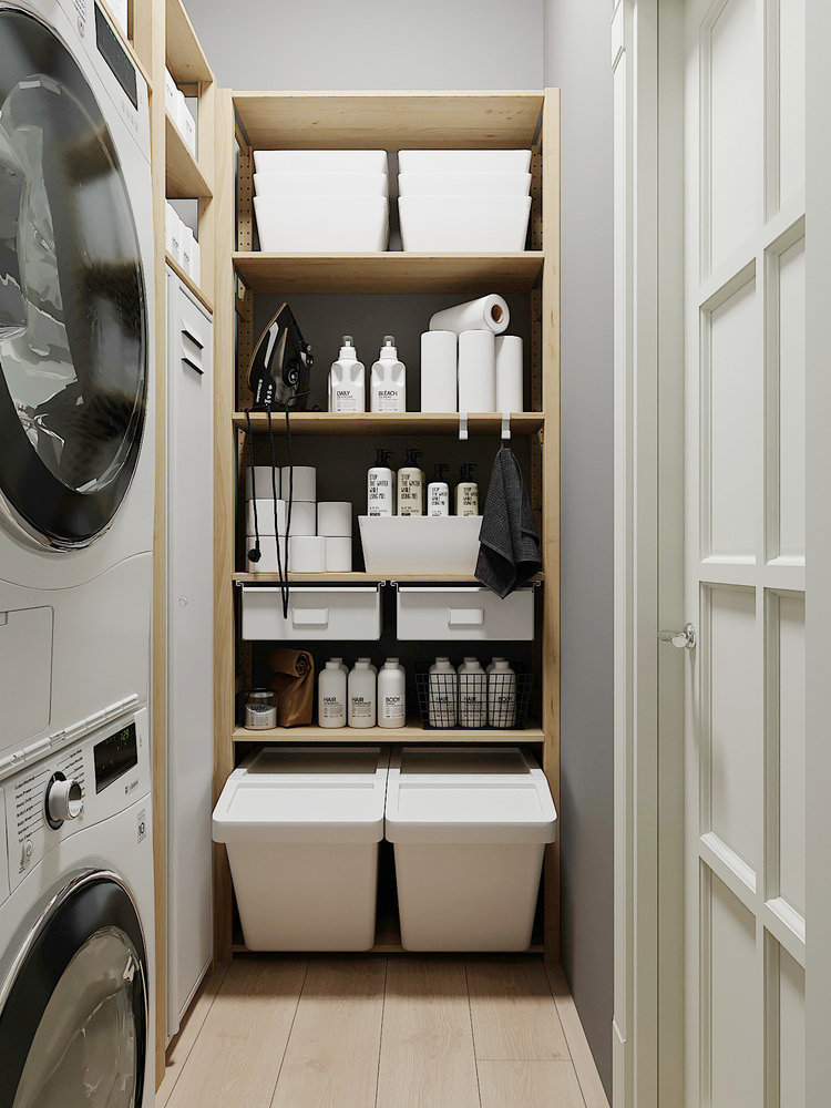 Интерьер гардеробной в скандинавском стиле с элементами минимализма Интерьер гардеробной в скандинавском стиле с элементами минимализма