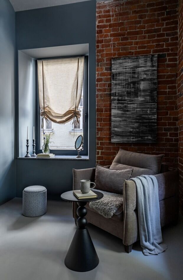 Фотография: Гостиная в стиле Лофт, Современный, Эклектика, Малогабаритная квартира, Квартира, Студия, Проект дня, Москва, Кирпичный дом, до 40 метров, современный с элементами лофта, Варвара Головко – фото на INMYROOM