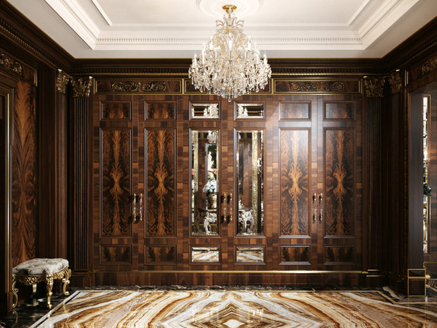 Фото из портфолио ЖК Русский Авангард, 295 кв.м., полудрагоценные полы, стены с золотыми вставками – фотографии дизайна интерьеров на INMYROOM