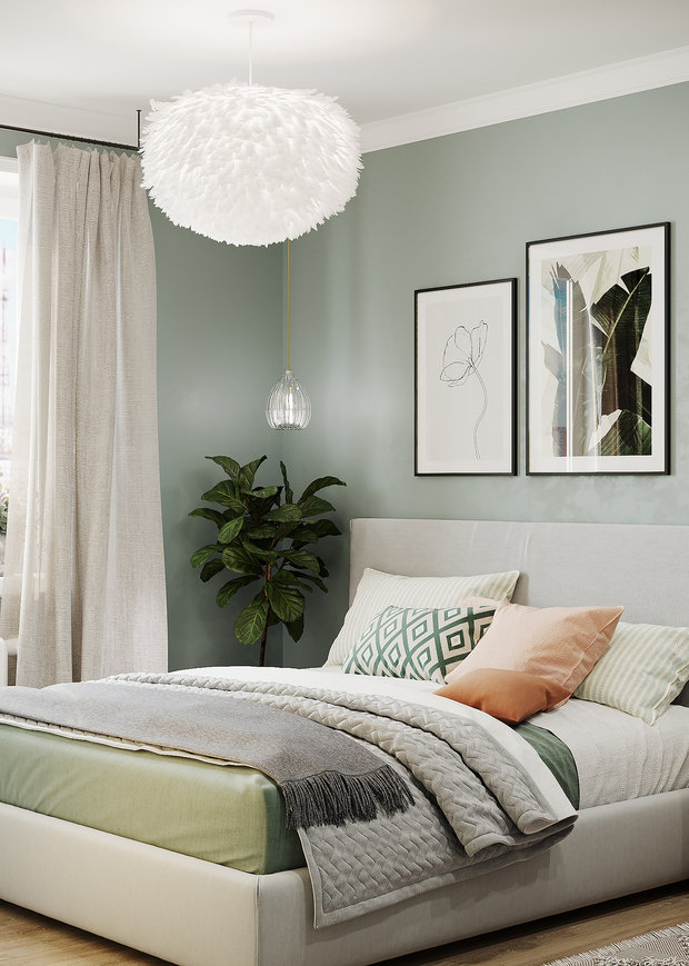 Фотография: Спальня в стиле Скандинавский, Кухня и столовая, Ванная, Квартира, Проект недели, Зеленый, Желтый, Серый, 1 комната, до 40 метров, ПРЕМИЯ INMYROOM – фото на INMYROOM