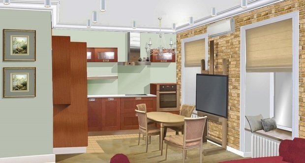 Визуализация интерьера кухни в стиле лофт с элементами современности