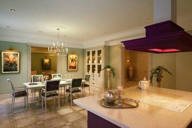 Фото из портфолио Гостиная-кухня и столовая в классике. – фотографии дизайна интерьеров на INMYROOM