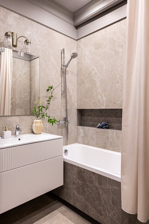 Фотография: Ванная в стиле Современный, Минимализм, Квартира, Проект дня, 2 комнаты, 40-60 метров, Анна Жижайкина, современный с элементами неоклассики – фото на INMYROOM