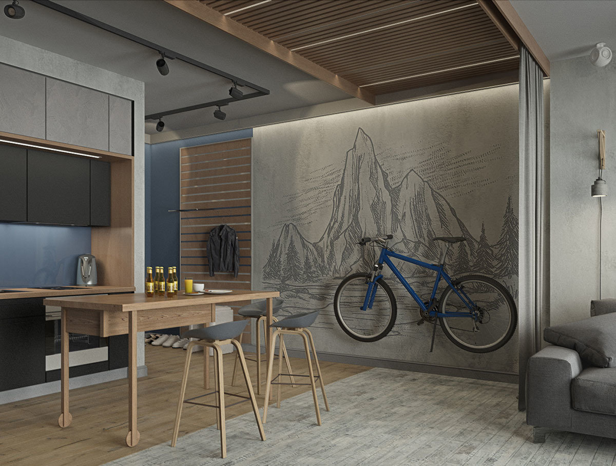 Фотография: Кухня и столовая в стиле Лофт, Современный, Квартира, Студия, Проект недели, Дмитровский район, Евгения Ермолаева, EEDS, 40-60 метров, Монолитно-кирпичный, ЖК «Пятиречье» – фото на INMYROOM