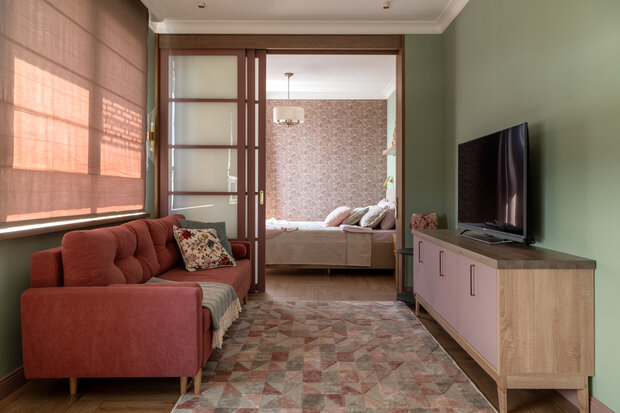 Фотография: Гостиная в стиле Современный, Малогабаритная квартира, Квартира, Проект дня, Москва, 2 комнаты, 40-60 метров – фото на INMYROOM