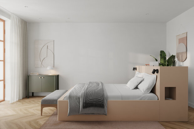 Фотография: Спальня в стиле Современный, Минимализм, Квартира, Проект недели, Москва, Монолитный дом, 3 комнаты, Более 90 метров, AE Design, Екатерина Ткаченко, Алиса Сивякова – фото на INMYROOM