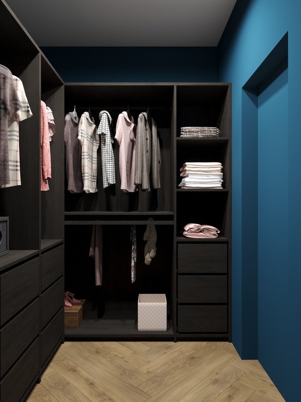 Фотография: Гардеробная в стиле Современный, Эклектика, Квартира, Проект недели, Москва, 3 комнаты, 60-90 метров, Более 90 метров, Олеся Березовская, DesignStudio13 – фото на INMYROOM