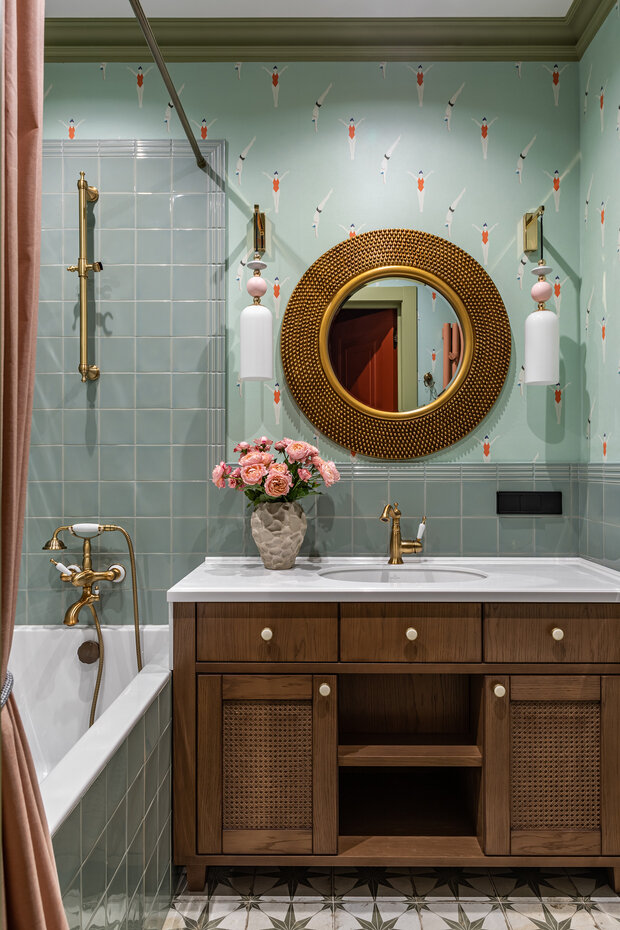 Фотография: Ванная в стиле Прованс и Кантри, Современный, Эклектика, эклектика с элементами средиземноморского и современного стилей, Квартира, Проект дня, Москва, Фили, 2 комнаты, 40-60 метров, Валерия Анисимова, современный с элементами эклектики, Анастасия Ярышева – фото на INMYROOM