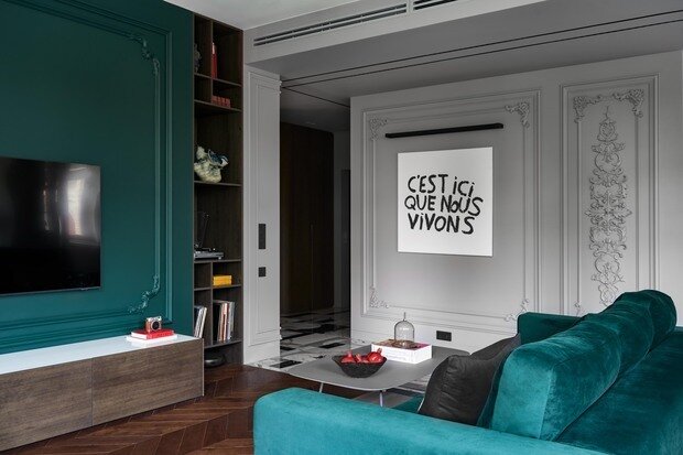 Фотография: Гостиная в стиле Классический, Современный, Эклектика, Квартира, Проект недели, Санкт-Петербург, 4 и больше, Более 90 метров, Dinamika Architects – фото на INMYROOM