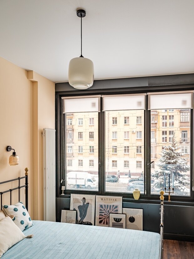 Фотография: Спальня в стиле Скандинавский, Современный, Винтажный, Квартира, Проект недели, Москва, 2 комнаты, 40-60 метров, Евгения Стефанович – фото на INMYROOM