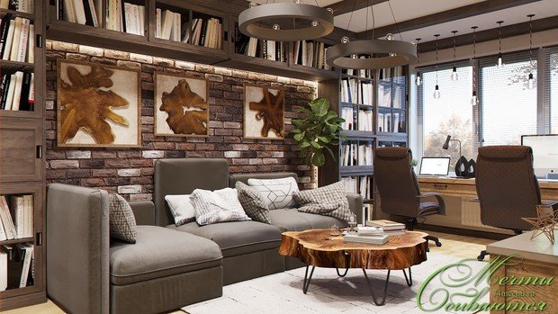 Фото из портфолио Интерьер кабинета со смелым сочетанием фактур – фотографии дизайна интерьеров на INMYROOM