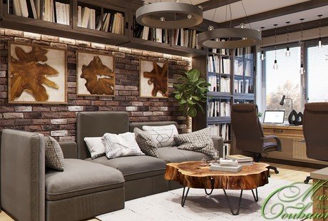 Интерьер кабинета со смелым сочетанием фактур