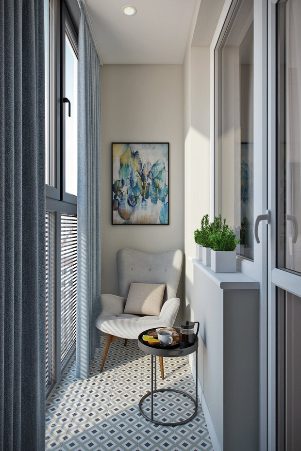 Фотография: Балкон в стиле Современный, Квартира, Проект недели, Москва, Дарья Ельникова, Монолитный дом, 2 комнаты, 40-60 метров – фото на INMYROOM