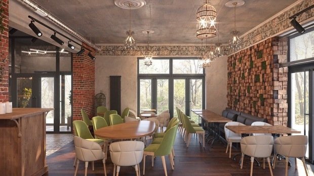 Фото из портфолио Кафе-бар в стиле эко-лофт, 250 м² – фотографии дизайна интерьеров на INMYROOM